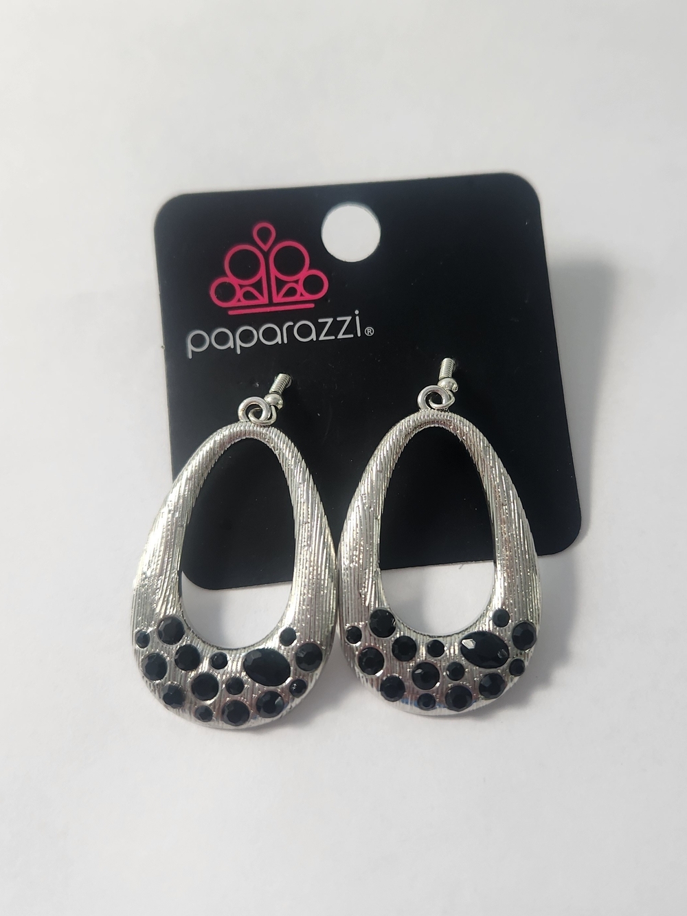 Paparazzi Better LUXE Next Time Silver Teardrop Earrings With Black Rhinestones